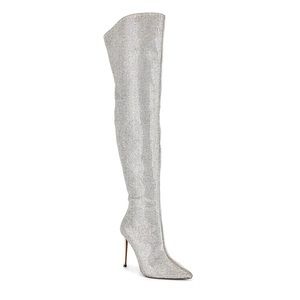 Steve Madden Silver Rhinestone Skyscraper Over the Knee Heeled Boot